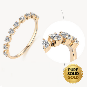 Pure Solid Gold - 10K or 14K Solid Gold 9-Diamond Brilliant-Cut Moissanite Ring - Women's Jewelry