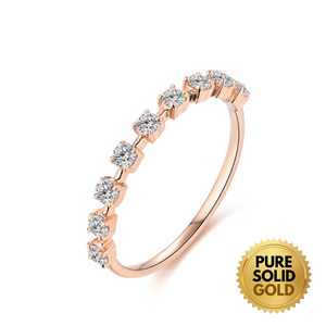 Pure Solid Gold - 10K or 14K Solid Gold 9-Diamond Brilliant-Cut Moissanite Ring - Women's Jewelry