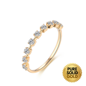 Pure Solid Gold - 10K or 14K Solid Gold 9-Diamond Brilliant-Cut Moissanite Ring - Women's Jewelry