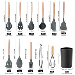 Apple Berry 12Pcs Cooking Tools Sets of Non-Toxic Utensils Silicone Shovel Spoon Scraper Brush Spade Whisk Turner