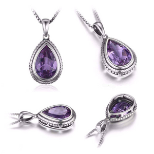 Bezel Set Alexandrite Sapphire Pear Necklace Earrings