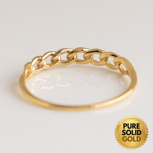 Pure Solid Gold - 14K Solid Yellow Gold Cuban Link Chain Ring for Women