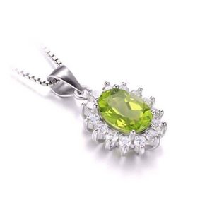 Milan Green Peridot Halo Oval Cut Sterling Earrings Ring Necklace