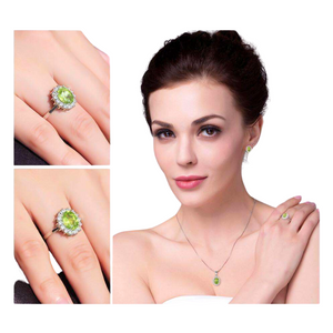 Milan Green Peridot Halo Oval Cut Sterling Earrings Ring Necklace