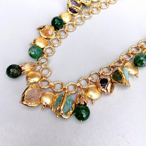 NS 21 Inch Green Agate Natural Amethyst Citrine Amazonite 18K Electroplated Gold Necklace for Women