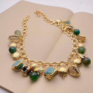 NS 21 Inch Green Agate Natural Amethyst Citrine Amazonite 18K Electroplated Gold Necklace for Women