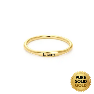 Pure Solid Gold - 18K Solid Yellow Gold Minimalist Name Personalized Engraved Stackable Thin Ring