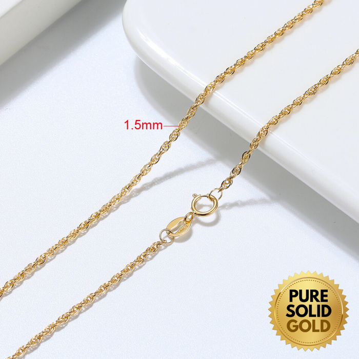 Pure Solid Gold - 14K Solid Gold 1.5mm Diamond Cut Rope Chain Necklace Unisex