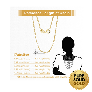 Pure Solid Gold - 14K Solid Gold 1.0mm Cable Link Chain Necklace Unisex