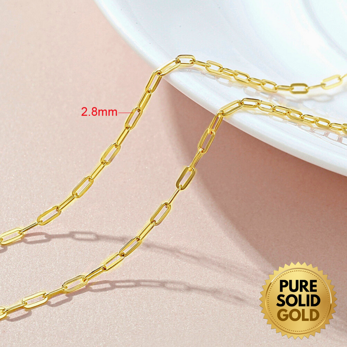 Pure Solid Gold - 14K Solid Gold 2.8mm Paperclip Link Chain Necklace Unisex