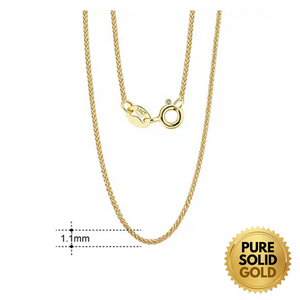 Pure Solid Gold - 14K Solid Gold 1.1mm 1.5mm Diamond Cut Chopin Link Chain Necklace Unisex