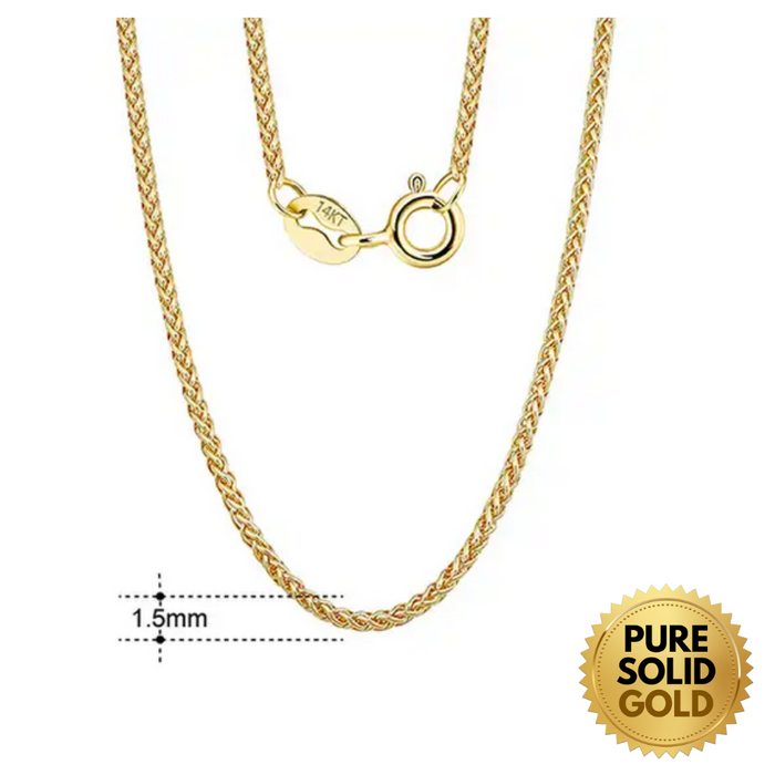 Pure Solid Gold - 14K Solid Gold 1.1mm 1.5mm Diamond Cut Chopin Link Chain Necklace Unisex