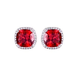 Passion Rubellite Cushion Cut Halo Necklace Ring Earrings