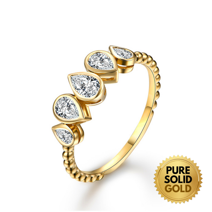 Pure Solid Gold - 14K Solid Gold 1.5CTTW Pear Moissanite Diamond Ring - Women's Jewelry