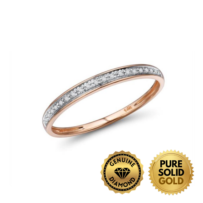 Pure Solid Gold - Elegant 14K Solid Gold Petite Band Ring with 21 Natural Diamonds - Timeless Women's Jewelry