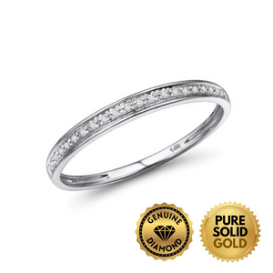 Pure Solid Gold - Elegant 14K Solid Gold Petite Band Ring with 21 Natural Diamonds - Timeless Women's Jewelry