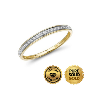 Pure Solid Gold - Elegant 14K Solid Gold Petite Band Ring with 21 Natural Diamonds - Timeless Women's Jewelry