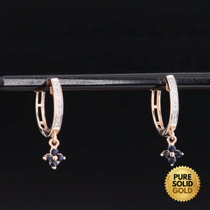 Pure Solid Gold - Genuine Sapphire and Diamond Flower Petite Hoop Earrings in 14K Solid Rose Gold – Unveil Opulent Elegance!