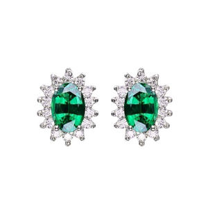 Russian Halo Oval Cut Nano Simulated Emerald Ring Necklace Earrings