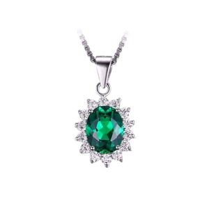 Russian Halo Oval Cut Nano Simulated Emerald Ring Necklace Earrings