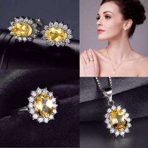 Spanish Gold Halo Citrine Ring Necklace Earrings