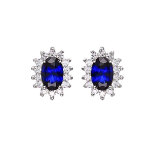 Swiss Blue Oval Cut Simulated Sapphire Halo Ring Necklace Earrings