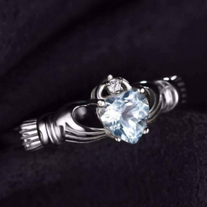 Tara Claddagh Heart Cut Aquamarine Ring