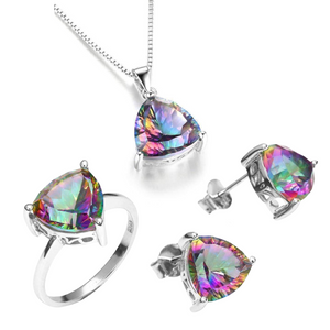 Mystic Topaz Trillion Cut Earrings Ring Necklace