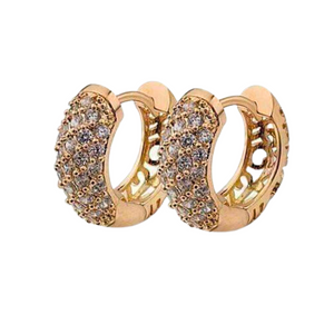 Petite Diamond Pave 18K Yellow Gold Filigree Hoop Earrings for Women