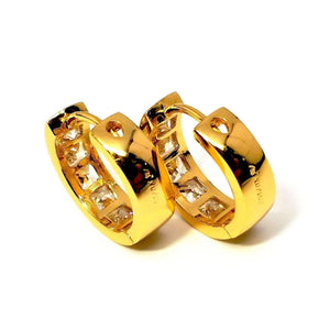 18K Yellow Gold Princess Cut IOBI Crystals Huggie Earrings for Women