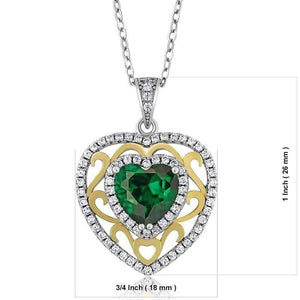 Simulated Emerald Heart Sterling Silver and 18K Yellow Gold Necklace