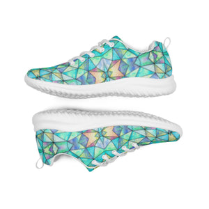 DASH Geo Mosaic Aqua Men’s Athletic Shoes Lightweight Breathable Design by IOBI Original Apparel