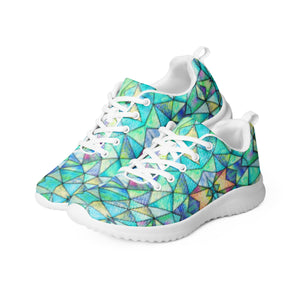 DASH Geo Mosaic Aqua Men’s Athletic Shoes Lightweight Breathable Design by IOBI Original Apparel