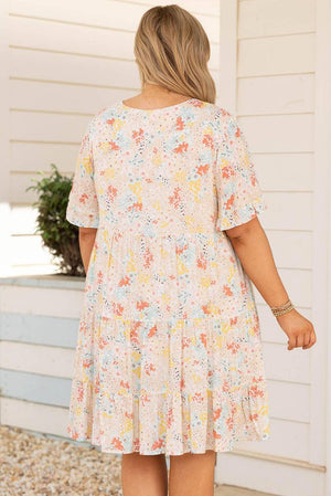 Plus Size Floral V Neck High Waist Dress