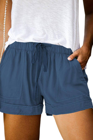 Solid Plus Size Elastic Waist Drawstring Pocket Shorts