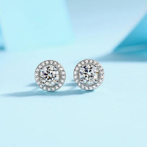 Clear Round-Shaped 925 Sterling Silver Moissanite Stud Earrings