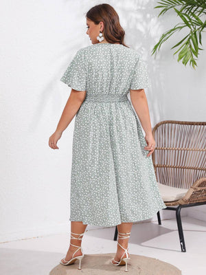 Ditsy Floral Ruffle Crisscross Shirring Dress