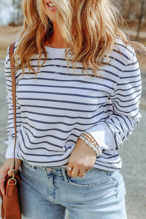 Stripe Printed Plus SIze Long Sleeve Top