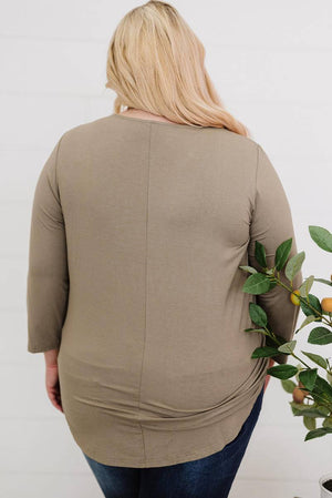 3/4 Sleeve Hollow Out Neckline Plus Size Top