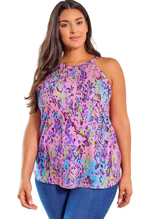 Floral Print Round Neck Plus Size Tank Top