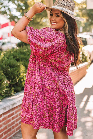 Plus Size Floral V Neck High Waist Dress