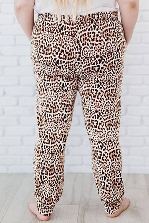 Leopard Ripped Drawstring Mid Waist Plus Size Pants