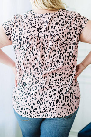 Leopard Flower Print Splicing Short Sleeve Plus Size Tunic