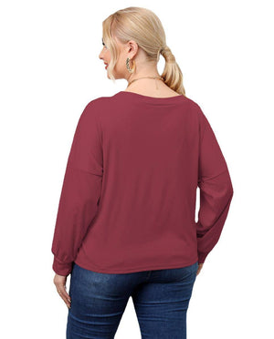 Plus Size Solid Round Neck Twisted Hem Long Sleeve T-Shirt