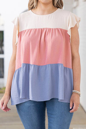 Plus Size Colorblock Ruffle Flowy Top