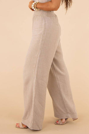 Textured High Waist Wide Leg Plus Size Pants