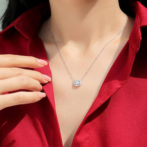 925 Sterling Silver Square-Shaped Moissanite Pendant Necklace