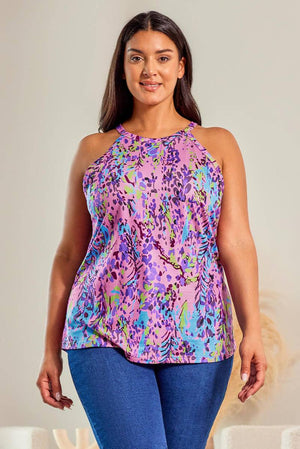 Floral Print Round Neck Plus Size Tank Top