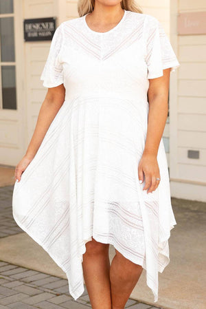 Plus Size Lace Striped Texture Handkerchief Hem Dress