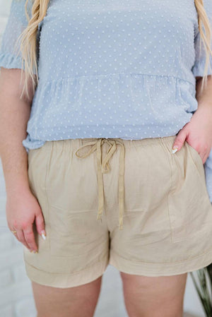 Solid Plus Size Elastic Waist Drawstring Pocket Shorts